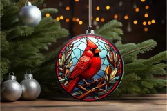 Stained Glass Christmas Red Cardinal Bird PNG Clipart Product Image 2