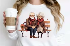 Old Couple On The Bench Sublimation PNG Clipart Product Image 2