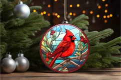 Stained Glass Christmas Red Cardinal Bird PNG Clipart Product Image 2