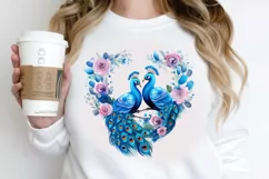 Couple Peacock Heart Sublimation PNG Clipart Product Image 2