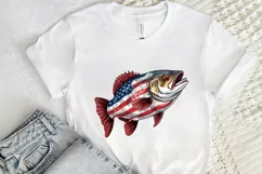 Bass Fish with American Flag Sublimation PNG Clipart Product Image 2