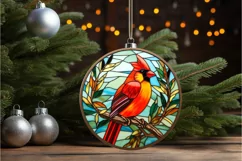 Stained Glass Christmas Red Cardinal Bird PNG Clipart Product Image 2