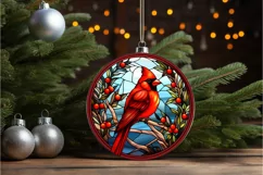 Stained Glass Christmas Red Cardinal Bird PNG Clipart Product Image 2