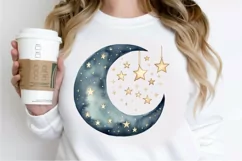 Moon And Stars Watercolor PNG Clipart Product Image 2