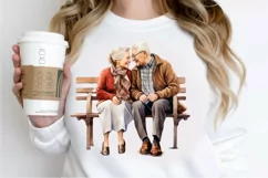 Old Couple On The Bench Sublimation PNG Clipart Product Image 2
