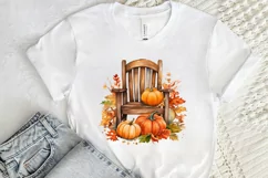 Autumn Chairs Watercolor Pumpkins Sublimation PNG Clipart Product Image 2