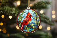 Stained Glass Christmas Red Cardinal Bird PNG Clipart Product Image 3