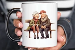 Old Couple On The Bench Sublimation PNG Clipart Product Image 2