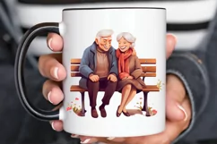 Old Couple On The Bench Sublimation PNG Clipart Product Image 3