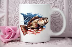 Bass Fish with American Flag Sublimation PNG Clipart Product Image 3
