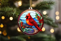 Stained Glass Christmas Red Cardinal Bird PNG Clipart Product Image 3