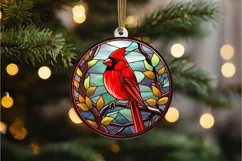 Stained Glass Christmas Red Cardinal Bird PNG Clipart Product Image 3