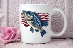 Bass Fish with American Flag Sublimation PNG Clipart Product Image 3