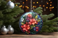 Stained Glass with Christmas Flowers PNG Clipart Product Image 3