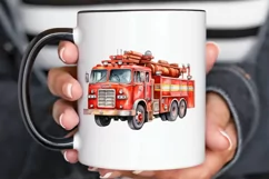 Fire Truck Watercolor Sublimation PNG Clipart Product Image 3
