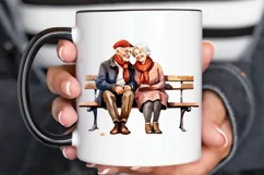 Old Couple On The Bench Sublimation PNG Clipart Product Image 3