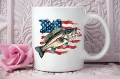 Bass Fish with American Flag Sublimation PNG Clipart Product Image 3