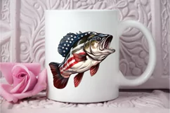 Bass Fish with American Flag Sublimation PNG Clipart Product Image 3