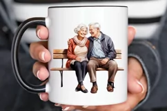 Old Couple On The Bench Sublimation PNG Clipart Product Image 3