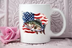 Bass Fish with American Flag Sublimation PNG Clipart Product Image 3