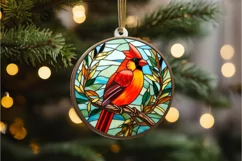 Stained Glass Christmas Red Cardinal Bird PNG Clipart Product Image 3