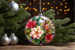 Stained Glass with Christmas Flowers PNG Clipart Product Image 3