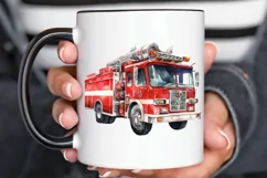 Fire Truck Watercolor Sublimation PNG Clipart Product Image 1
