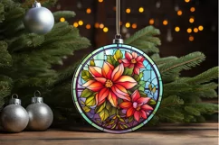 Stained Glass with Christmas Flowers PNG Clipart Product Image 3