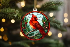 Stained Glass Christmas Red Cardinal Bird PNG Clipart Product Image 3