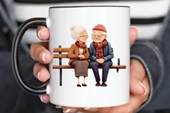 Old Couple On The Bench Sublimation PNG Clipart Product Image 3