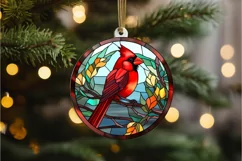 Stained Glass Christmas Red Cardinal Bird PNG Clipart Product Image 3