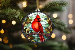Stained Glass Christmas Red Cardinal Bird PNG Clipart Product Image 3