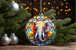 Stained Glass with Christmas Elephant PNG Clipart Product Image 3