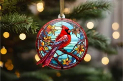 Stained Glass Christmas Red Cardinal Bird PNG Clipart Product Image 3