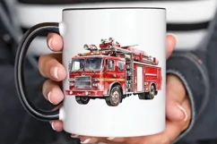 Fire Truck Watercolor Sublimation PNG Clipart Product Image 3