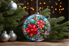 Stained Glass with Christmas Flowers PNG Clipart Product Image 3