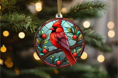 Stained Glass Christmas Red Cardinal Bird PNG Clipart Product Image 3