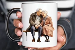 Old Couple On The Bench Sublimation PNG Clipart Product Image 3