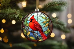 Stained Glass Christmas Red Cardinal Bird PNG Clipart Product Image 3