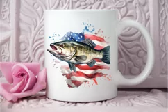 Bass Fish with American Flag Sublimation PNG Clipart Product Image 3