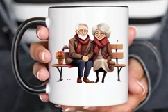Old Couple On The Bench Sublimation PNG Clipart Product Image 3
