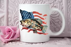 Bass Fish with American Flag Sublimation PNG Clipart Product Image 3