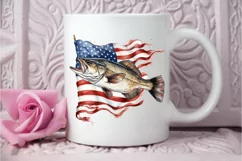 Bass Fish with American Flag Sublimation PNG Clipart Product Image 3