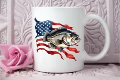 Bass Fish with American Flag Sublimation PNG Clipart Product Image 3