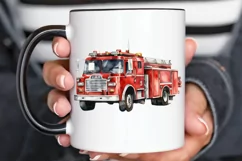 Fire Truck Watercolor Sublimation PNG Clipart Product Image 3