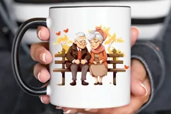 Old Couple On The Bench Sublimation PNG Clipart Product Image 3