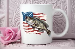 Bass Fish with American Flag Sublimation PNG Clipart Product Image 3