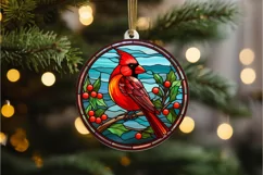 Stained Glass Christmas Red Cardinal Bird PNG Clipart Product Image 3