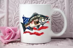 Bass Fish with American Flag Sublimation PNG Clipart Product Image 3