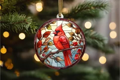 Stained Glass Christmas Red Cardinal Bird PNG Clipart Product Image 3